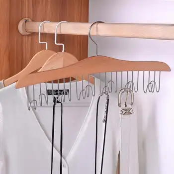

Wood Racks Tie Belt Cloth Hanger Organizer Hanging Stainless Steel Scarf Hooks Wardrobe Closet Storage Accessories Supplies Rack