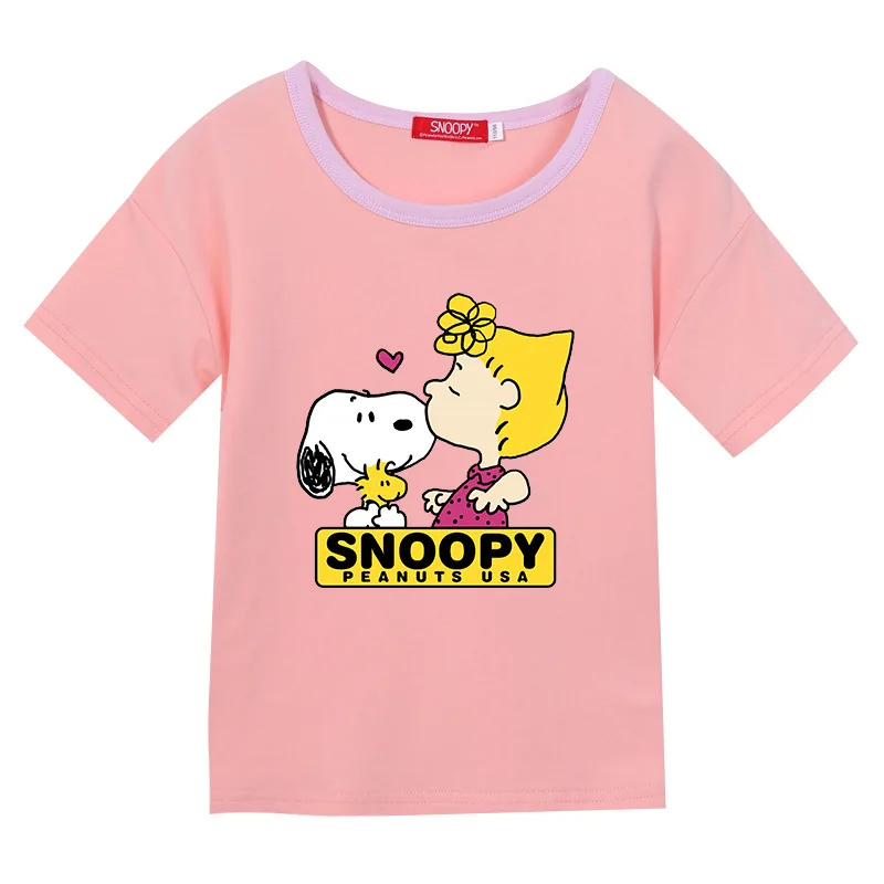 Новинка Детская летняя футболка Snoopy с коротким рукавом для девочек модная мягкая