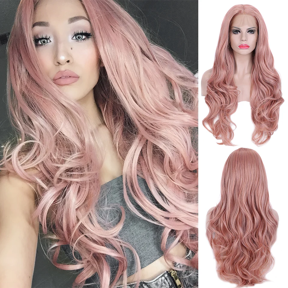 Dianteira do Laço Resistente ao Calor Perucas para Mulher Pinkshow Peruca Sintético Rosa Roxa Natural Linha Fina Fibra Glueless