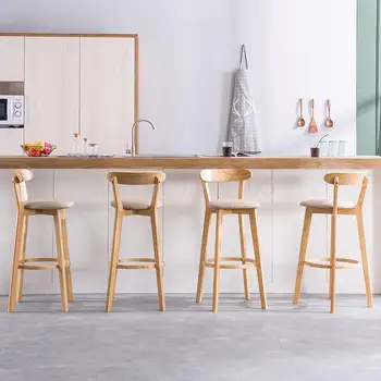 

European Style Solid Wood Bar Chair Modern Simple High Stool Back Bar Chair Cash Register Bar Stool Front Desk High Home