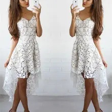 Белые кружевные праздничные платья для встречи выпускников Высокая Низкая Спагетти ремни линия выпускного вечера коктейльное платье Vestidos De Fiesta De Noche