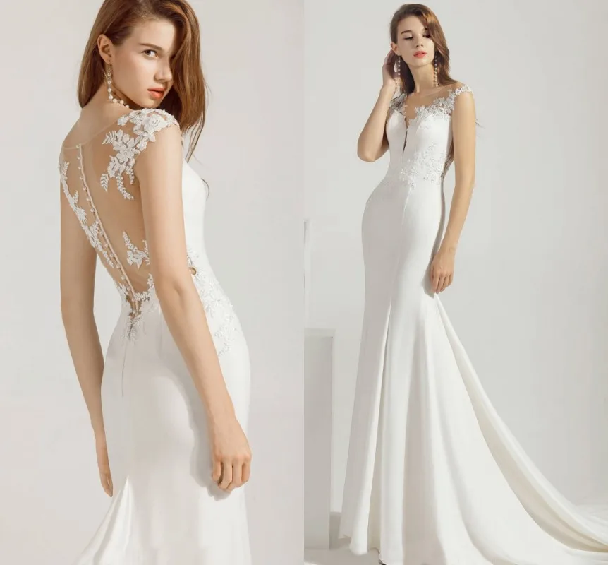 

Simlple Soft Satin Lace Mermaid Bride Wedding Dress 2024 New Bridal Gown Scoop Court Train Vestido Noiva Robe De Mariee