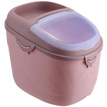 

Pink New Storage Box Plastic Sealed Container Rice Dried Food Cereal Dispenser Storage Case-15Kg