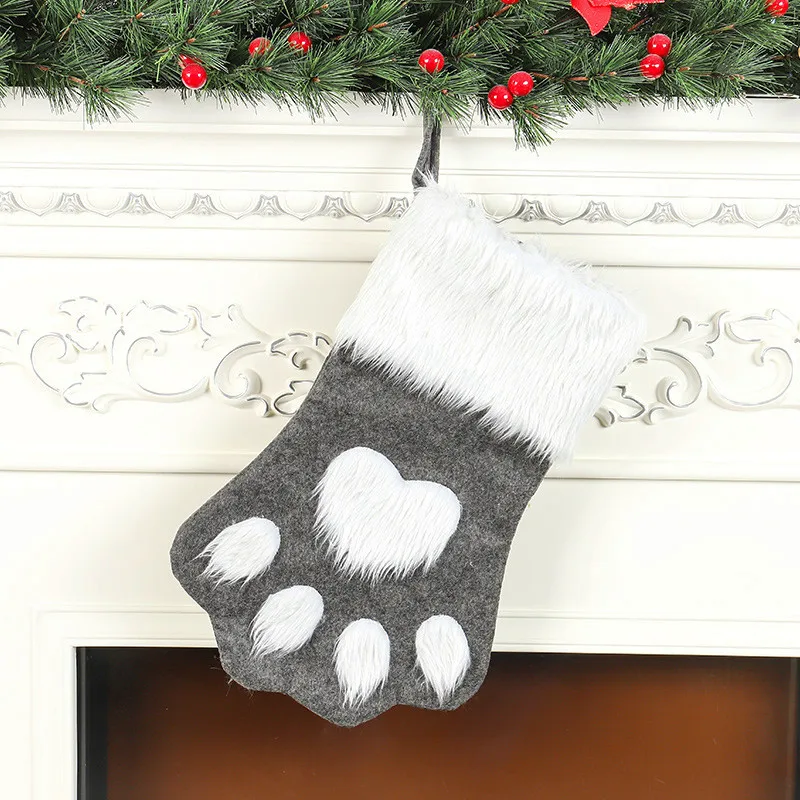 Christmas Stocking Socks Gift Bags Holder Personalize Pet Dog Cat Paw Xmas Tree Hanging Pendant New Year Decorations For Home