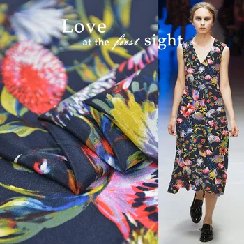 

18 Spring&Autumn New shivering Digital Print 100%Silk Crepe Fabric For Women Dress 140cm wide Jacquard Fashion cloth DIY Sewing