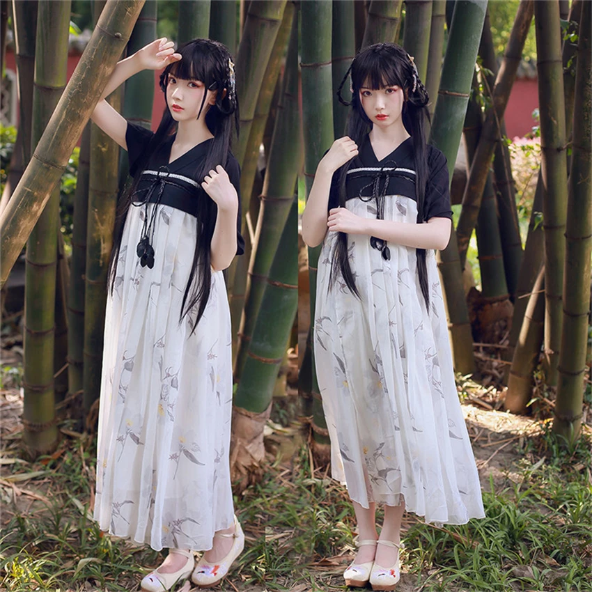 Новая мода китайский стиль женские летние Hanfu Фея элегантные танцевальные костюмы ретро короткий рукав Сетчатое платье династии Хан наряды