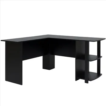 

FCH L-Shaped Wood Right-angle Computer Desk with Two-layer Bookshelves Black