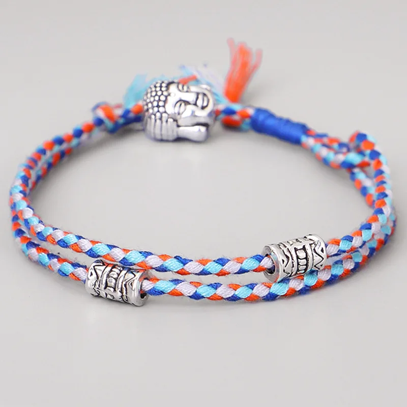 Tibetan Buddha Head Amulet Thread Woven Rope Bracelets For Women Buddha Charm Friendship Couple Pendent Bracelet Men Gift Bracelet Jewelry