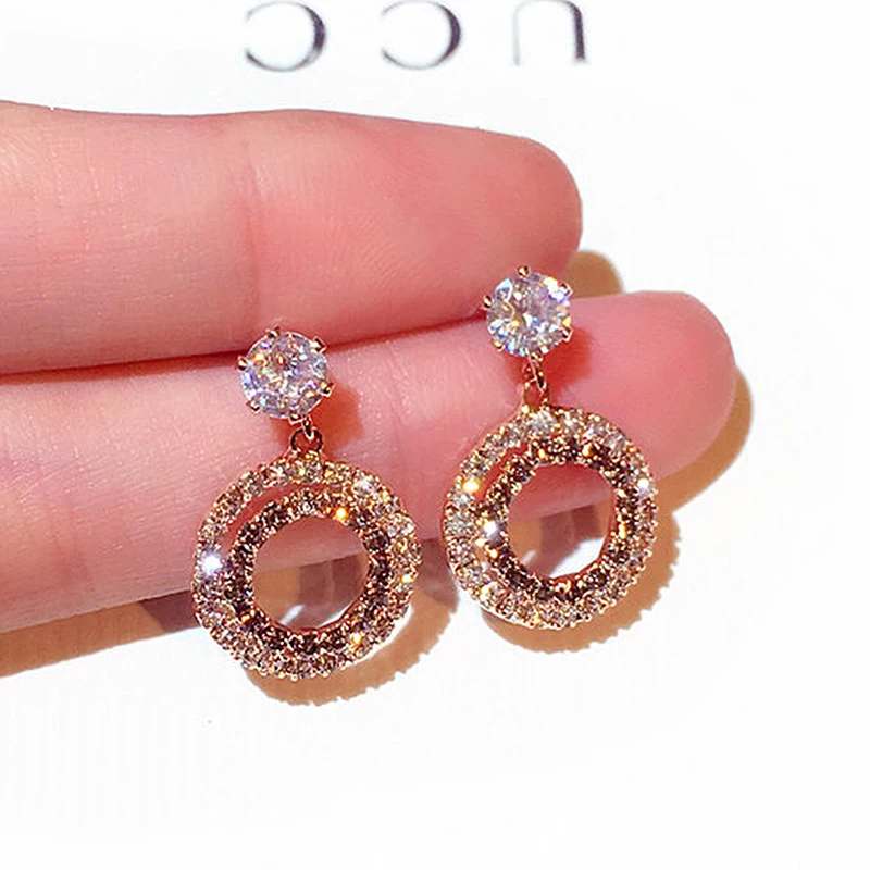 Korean Trendy Full Rhinestone Hollow Earrings for Women Transparent Zirconia CZ Stud Earrings Wedding Bridal Pendant Accessories - Image 3