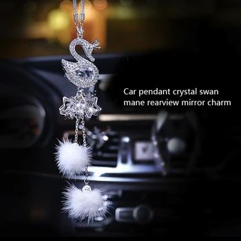 

Fashion Car Pendant Diamond Crystal Fur Ball Swan Element Decor Automobile Rearview Mirror Car Hanging Ornaments Accessories