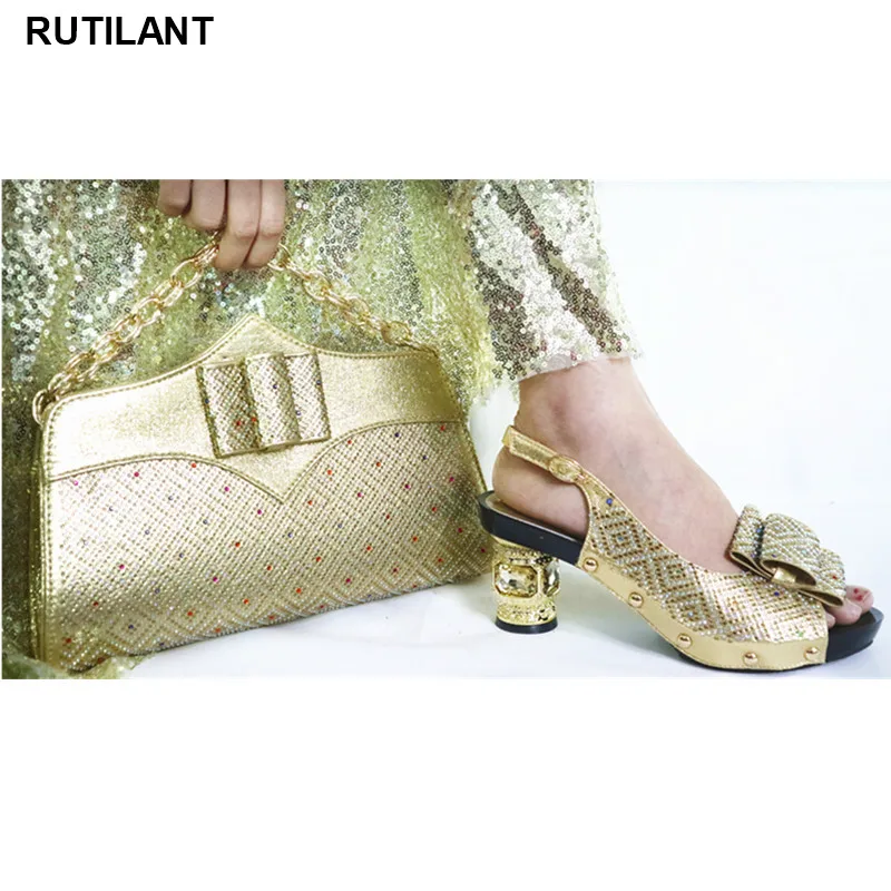 

Nigerian Women Wedding Shoes and Bag African Wedding Italian Shoe and Bag Sets Ladies Decorated with Appliques Buckle Strap