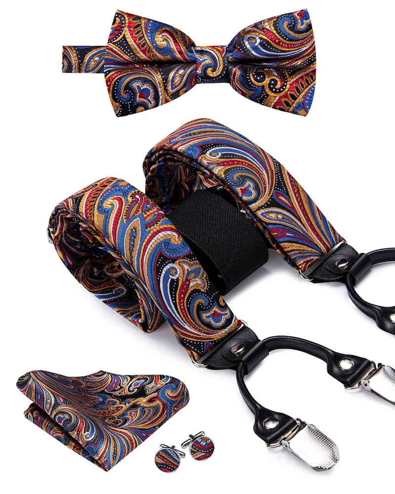 BD3022 Hi-Tie шелк для взрослых мужские подтяжки галстук бабочка Запонки Набор Кожа Металл 6 зажимы подтяжек Эластичные подтяжки для мужчин коралловый персик - Цвет: BD3022