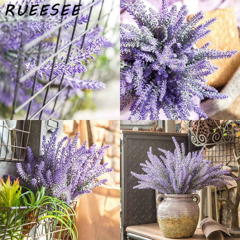 Ramo de Flores Artificiales para Boda, Plantas Falsas con Flocado de Lavanda para Interior y Exterior, Hogar, Cocina y Mesa de Oficina