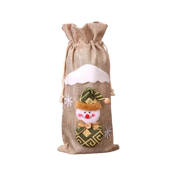 

1pc Party Elk Snowman Gift Drawstring Multifunction New Year Christmas Wine Bottle Cover Cute Linen Cloth Home Decor Holiday