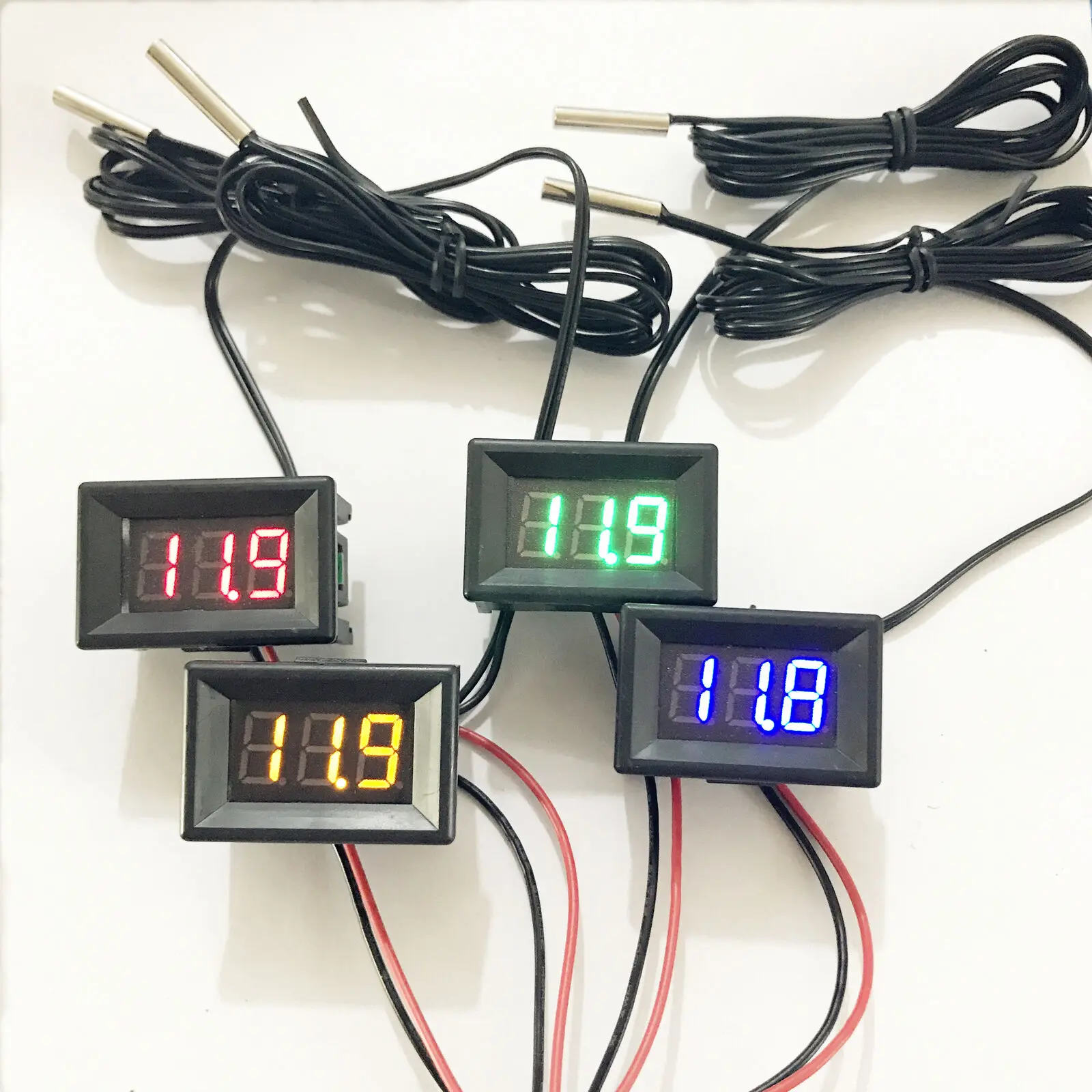 

LED Digital display Voltmeter + thermometer combo meter temperature voltage W/ sensor for DC 12V 24v car Water/Air/Indoor