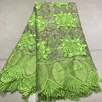 

The latest 2019 African grass green lace Guipure lace French mesh, paired with beads and gemstones for a party dress YYZ89023