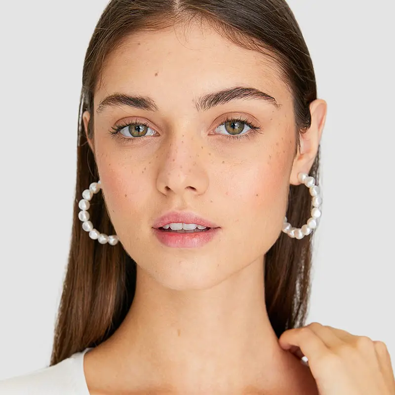 

Flatfoosie Trendy Simulated Pearl Hoop Earrings For Women Girls Big Small Circle Round Geometric New za Earring Bohemian Jewelry