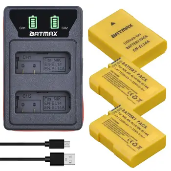 

Batmax 1530mAh EN-EL14 EN-EL14A Battery+New LED USB Dual Charger withType C Port for Nikon D5200 D3100 D3200 D5100 P7000