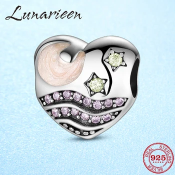 

Mother's Day gift Heart Beads star moon pink Zircon Fit Original Pandora Bracelet Charms bangle Fashion Jewelry