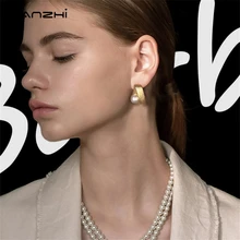 HUANZHI новые корейские простые дизайнерские геометрические неправильные искажения жемчужные золотые металлические серьги для женщин девушек вечерние свадебные ювелирные изделия