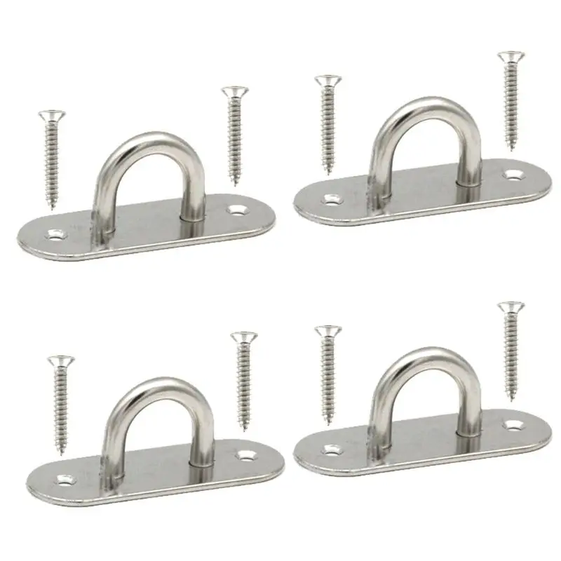 

4 Pcs Stainless Steel Ceiling Hook Ring Hooks 3.15 inch Pad Eye Plate For Home Small Yachts Boats