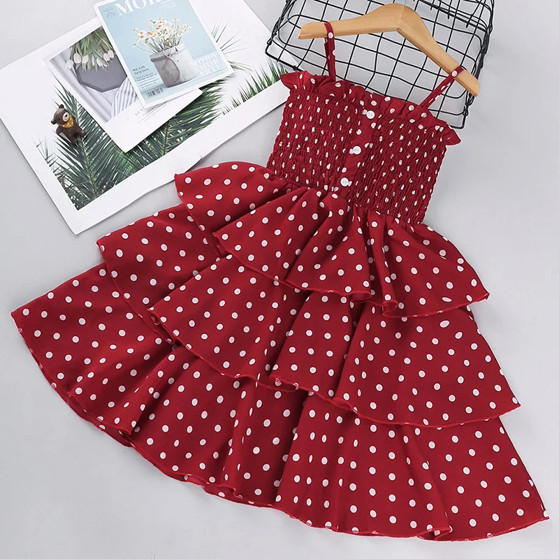 Girls Polka-Dot Summer Dress 3-12Y Sleeveless Suspender Dress Chiffon Princess Dresses Children Clothes