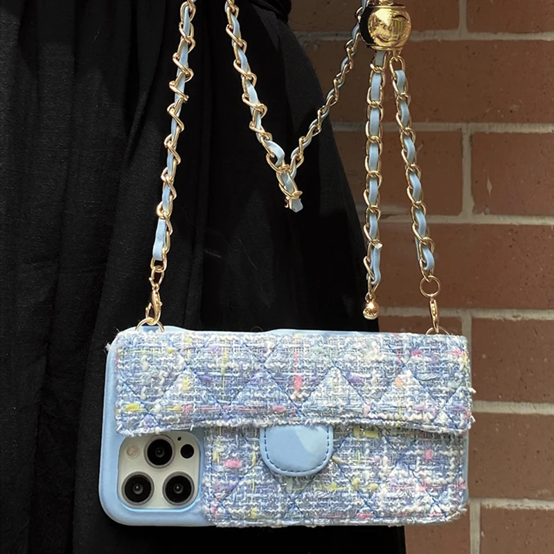 Original Design Luxury CC Gold Ball Lock Long Chain Crossbody Card Holder Case For iPhone 12 11 Pro 8 Plus XR Xs Max Phone Cover