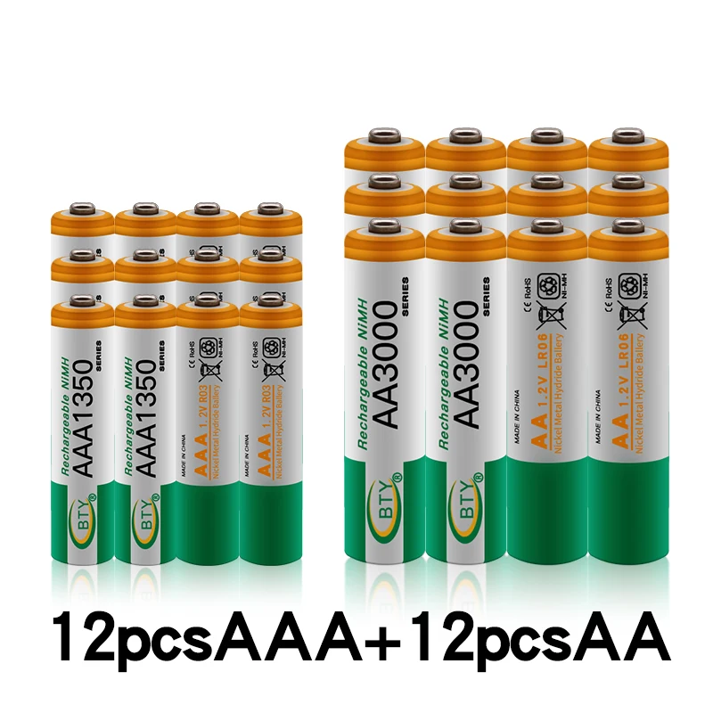 8~ 40 шт новая батарея AAA 1350 mAh aaa перезаряжаемая батарея NI-MH 1,2 V AA 1,2 V 3000mAh NI MH пальчиковые батарейки