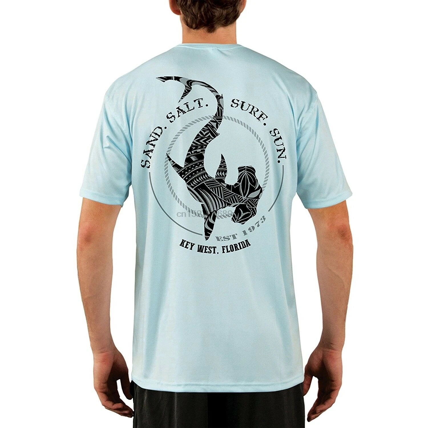 Key West Polynesian Hammerhead Tribal Mens UPF 50+ Short Sleeve T-Shirt | Мужская одежда