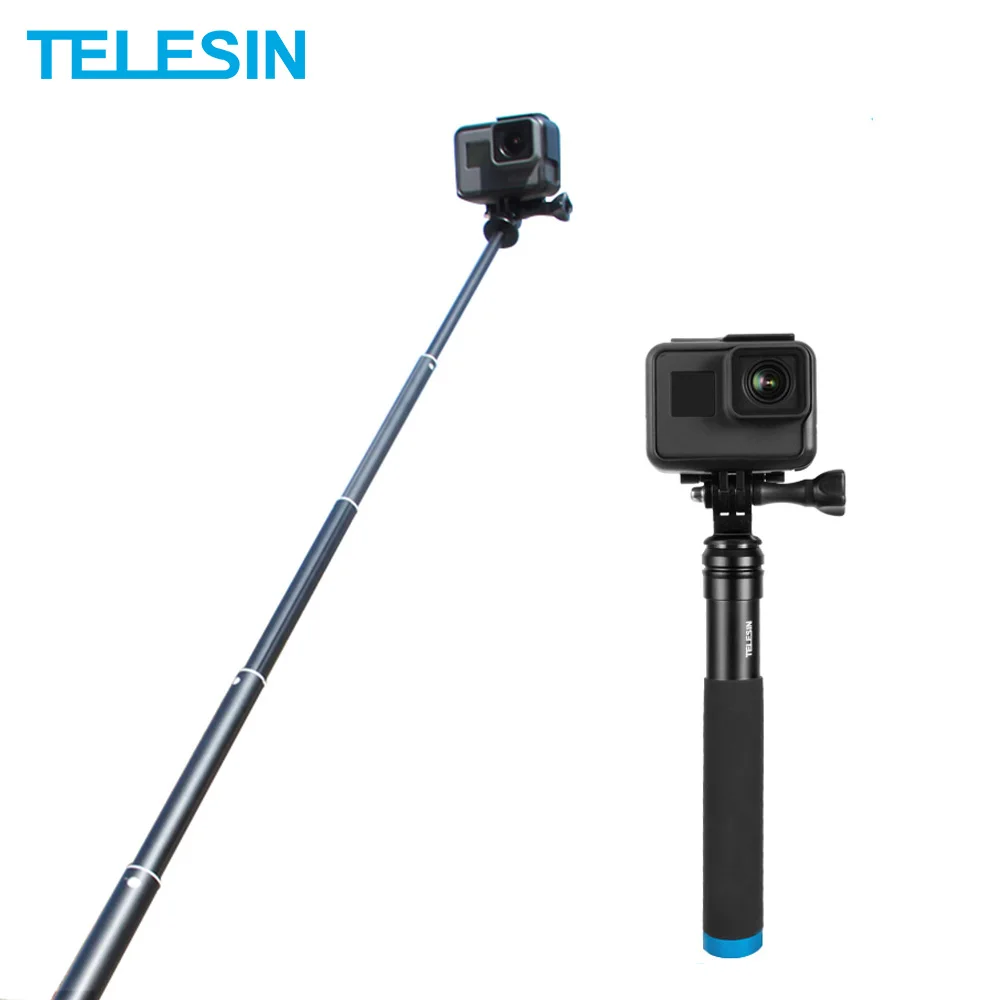 Selfie Stick Sports Camera Selfie Stick TELESIN Aluminum Alloy Extendable Handheld For GoPro Hero 10 9 8 7 6 5 Insta360 Osmo Action SJCAM