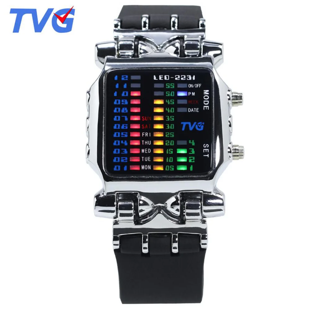 TVG-relojes deportivos digitales Led para hombre, pulsera electrónica con correa de silicona, Masculino