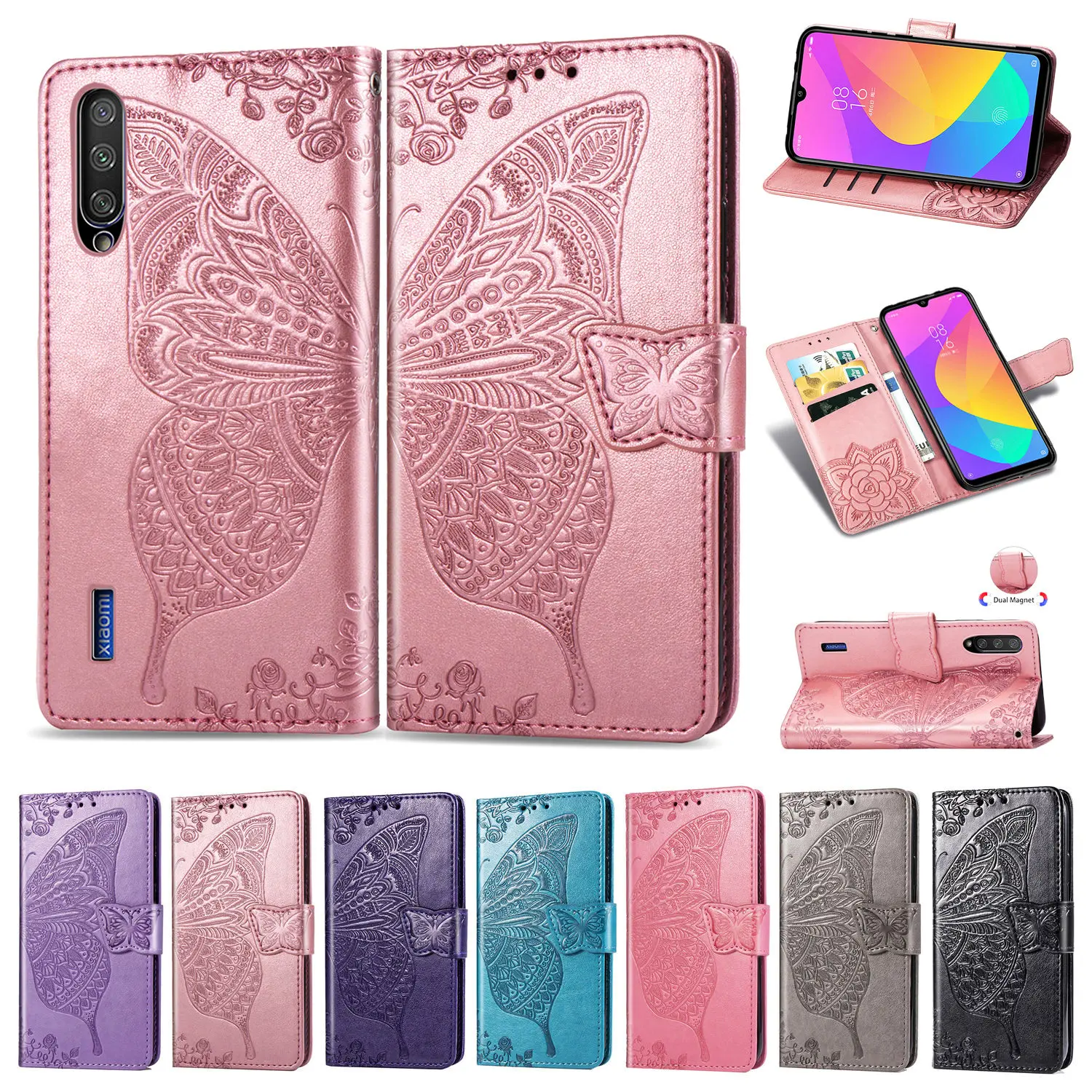 

3D Butterfly Wallet Case For Xiaomi Redmi 5 Plus 6 6A 7 7A Note 5 6 K20 Pro Go F1 Mi 8 9 SE 9T CC 9 9e A3 Lite Max 3 Cover