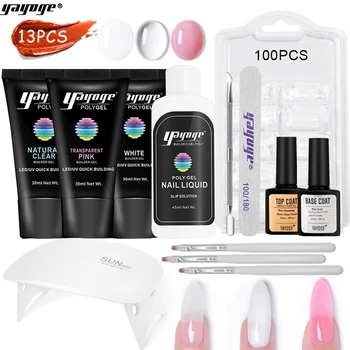 

Yayoge 13 Pcs Gel Nail Polish Set With UV Lamp 3 Colors Nail Kit Professional Set Poly Gel Nail Kit Shipping From BE/CN