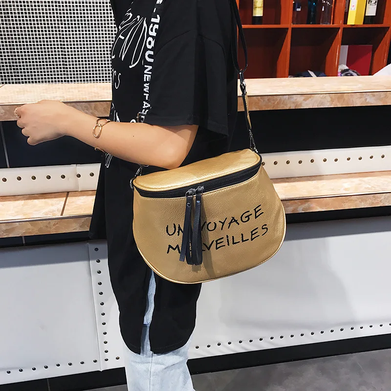 Ретро сумка на плечо, сумка через плечо, сумка для Для женщин Курьерские Сумки из искусственной кожи модные дизайнерские Брендовые женские полукруг седло Dropship - Цвет: Glad