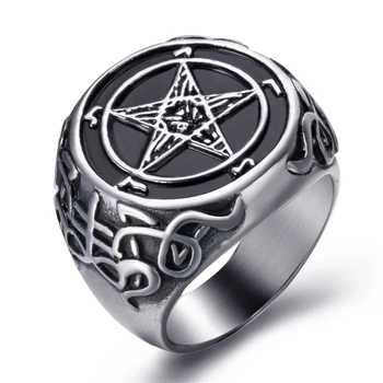 

Elfasio Men Stainless Steel Rings Pentagram Baphomet Goat Sulfur Leviathan Cross Satan Demon Devil Symbol Ring Size 8-13