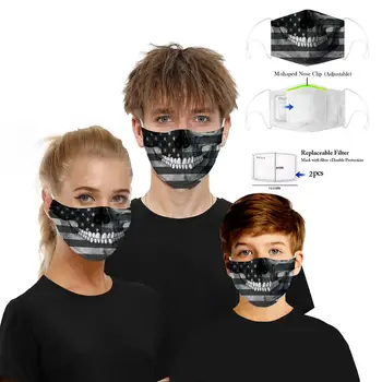 

Reusable Face Mask Filter Skull Print Washable Dust Custom Face Mask Fabric PM2.5 Protection Fashion Cloth Face Mask Mouth Caps