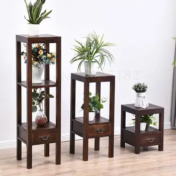

Solid wood flower stand burnt tong wood living room balcony green multi-layer flower pot stand Chinese bonsai room built-in shel