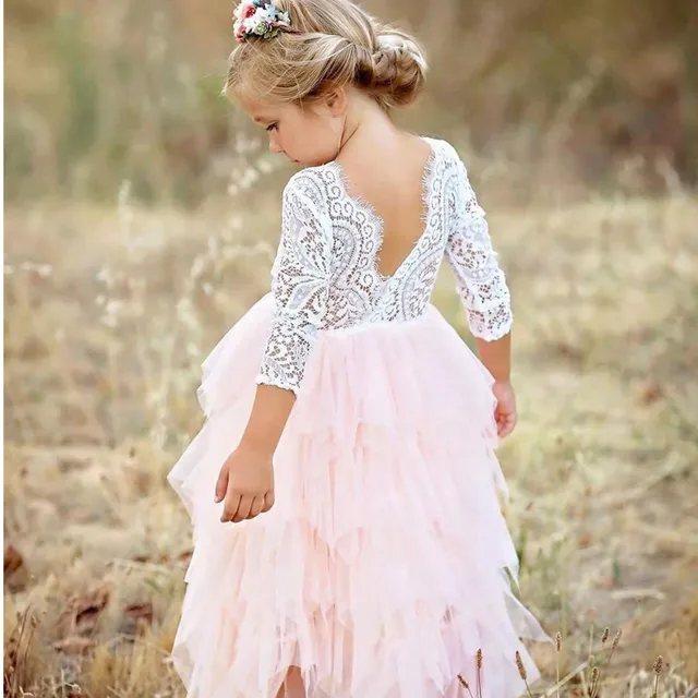 Baby Children Girl Dress 2018 Kids Ceremony Party Dresses Tulle Lace Flower Girl Wedding Gown Baby Girl Graduation Dress 1