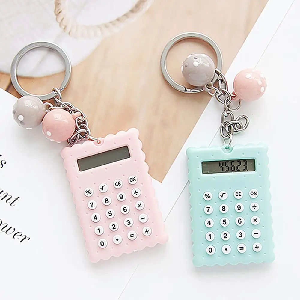 

Creative Cute cartoon mini card calculator cute portable student palm with key ring pendant personalized keychain Student Tool