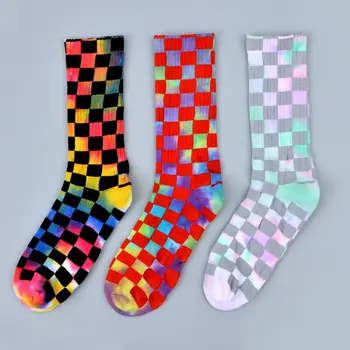 

Novelty Socks Men's Cotton Harajuku Hip Hop Trend Streetwear Korea Geometric Checked Unisex Checkerboard Socks Sports Thick Crew