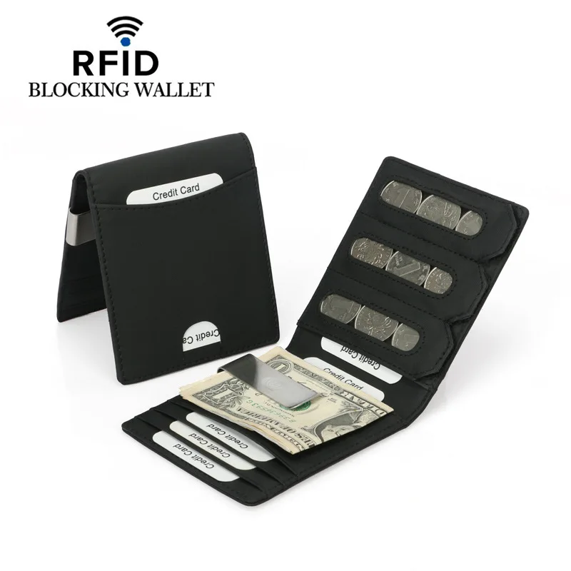 

New Cowhide ID/Credit Card Holder Bifold Wallet Money Clip Coin Purse with RFID Blocking Business Genuine Leather Card Holder