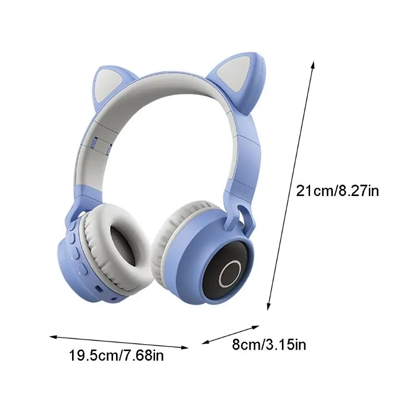 Foldable Cat Ear Headset LED Lights Wireless BT Music Headphones for Kids Girls sky blue purple pink gray green