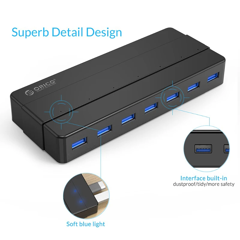 ORICO HUB USB 3.0 7 ports with 12V power adapter USB adapter OTG splitter for laptop accessories