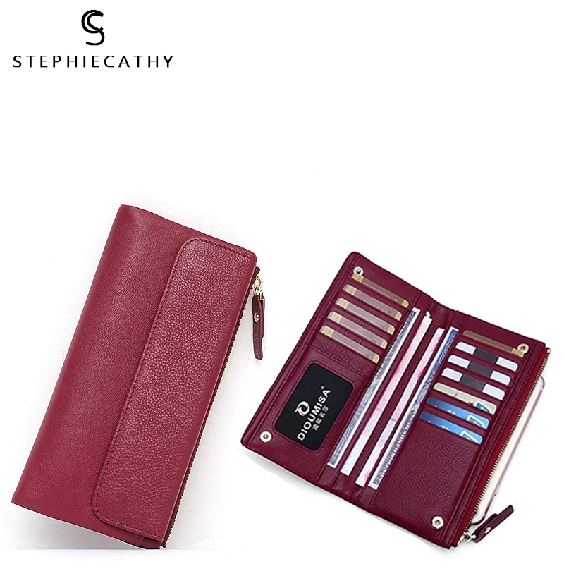 Kopen Sc Luxe Lederen Vrouwen Lange Portemonnee Vrouwelijke Functionele Multi Zakken Tas Dames Lederen Card Houders Purse Notecase Burse