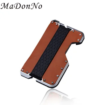 

RFID Blocking Credit Card Holder Men Minimalist Wallets Slim Aluminum Metal Leather Cardholder Male Pocket CreditCard Holder New