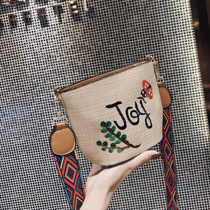 

Summer Small Bag Women's 2018 New Style on Hipster Simple MORI Series Fairy Shoulder Bag Harajuku Straw Beach Bag