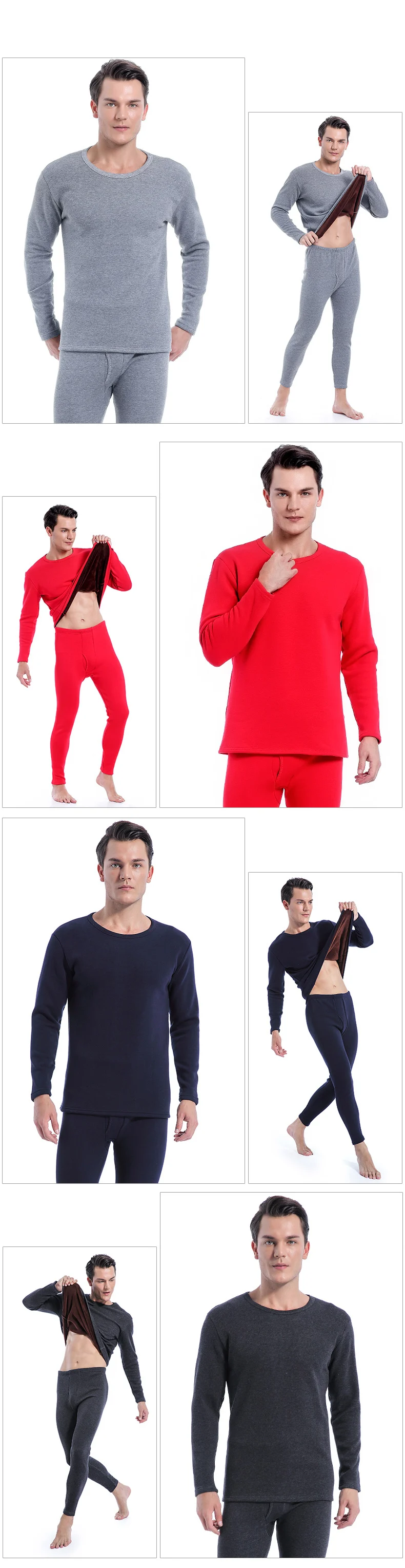 NANJIREN Men Brand Thermal Underwear Sets Men Red Warm Casual Underwear Hight Stretch Long Johns Set Old MenThermal Pajamas thermal trousers men's