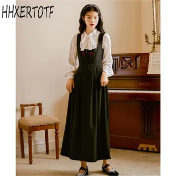 

2020 spring Summer New Temperament Womens Tide Suit Dresses long-sleeved shirt +Strap Dresses Two-piece Sets