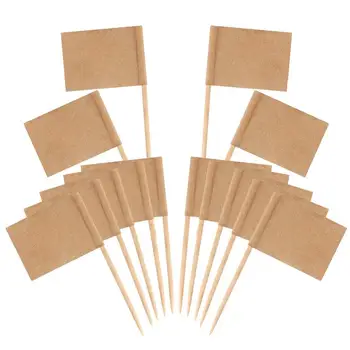 

100pcs/1 Set Blank Flag Design Cake Toppers Creative Cake Fruit Picks Cupcake Insert Decor Toothpick Party Supplies (Khaki)