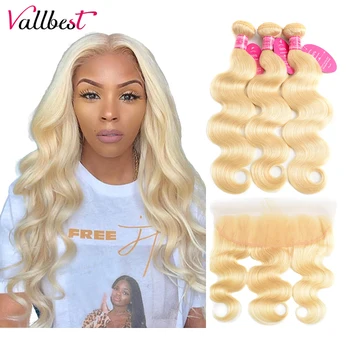 

Vallbest 613 Blonde Bundles With Frontal Brazilian Body Wave 3 Bundles With Frontal Closure Remy Human Hair Bundles With Frontal